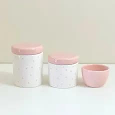 Kit higiene bebê porcelana poá rosa seco 3 pcs