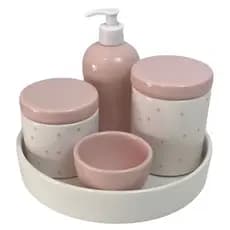 kit higiene bebê porcelana rosa bandeja Redonda