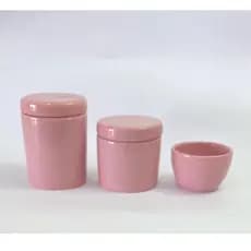 Kit higiene cerâmica rosa 3 peças
