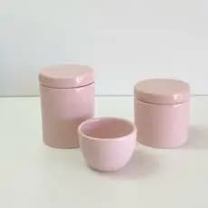 kit higiene cerâmica rosa seco 3 peças