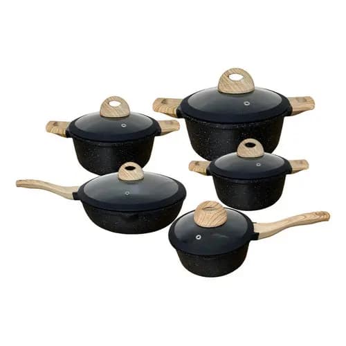 Jogo De Panelas Antiaderente 5 Peças Ceramic Cores Cor Preto/bambu