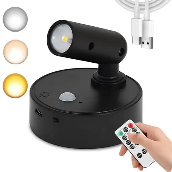 Luminária LED Sem Fio Sensor De Movimento Recarregável USB 3 Cores Com Controle Remoto Inteligente 💡