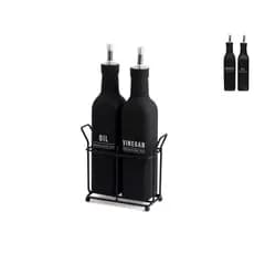 Kit 2 Galheteiros Porta Temperos Azeite Vinagre Garrafas Vidro Com Suporte De Metal Bico Direcionador