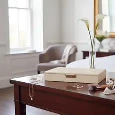 Caixa Decorativa Porta Objetos Maquiagem Joias Em Couro Décor Mesa Sala Escritório Quarto Grande