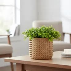 Cachepot Decorativo Mesa Palhinha Boho Chic em Cimento Estilo Natural para Plantas e Decoração