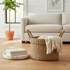 Cesto Decorativo Organizador Multiuso Em Fibra Natural Seagrass Com Alças Estilo Rústico