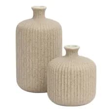 Kit 2 Mini Vasos Decorativos Em Cerâmica Rústica Canelada