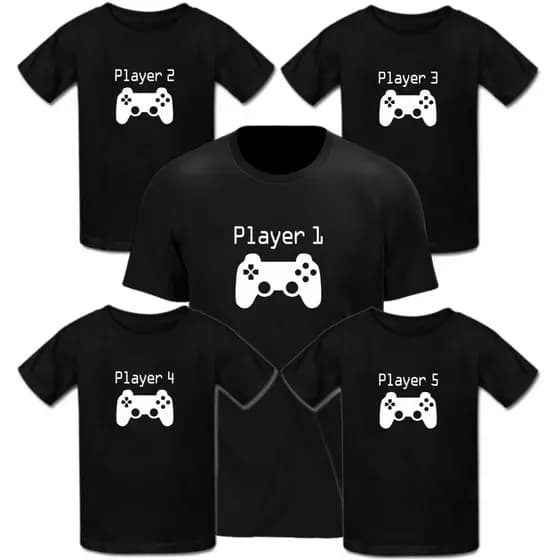 Kit 5 Camisetas Familia Player 1/ 2 / 3 / 4 e 5- 100% Algodão