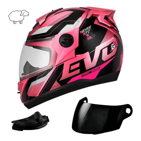 Capacete Mulher Fechado Pro Tork G8 Evo Rosa + Viseira Fume