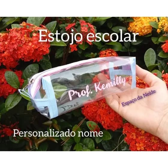 Estojo escolar transparente plástico cristal