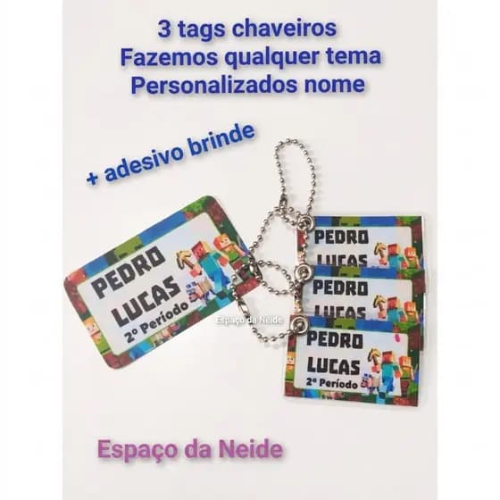 Tag chaveiro personalizado escolar kit 3 unidades fazemos qualquer tema