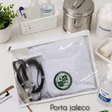Saquinho para guardar jaleco, Porta jaleco com bolso interno.