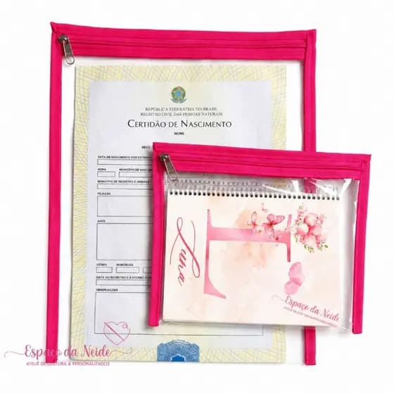 Porta documentos, certidão de nascimento + caderneta de vacinação serve brochura e espiral com zíper kit conjunto