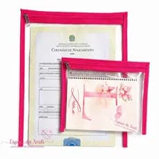Porta documentos, certidão de nascimento + caderneta de vacinação serve brochura e espiral com zíper kit conjunto