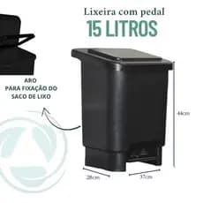 Lixeira Retangular com Pedal 15 Litros - Diversas cores Reforçada Industrial Hospitalar