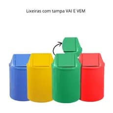 Cesto Redondo de Lixo 15 Litros - Tampa Basculante - Vai e Vem - Diversas Cores Kit 4 Lixeiras