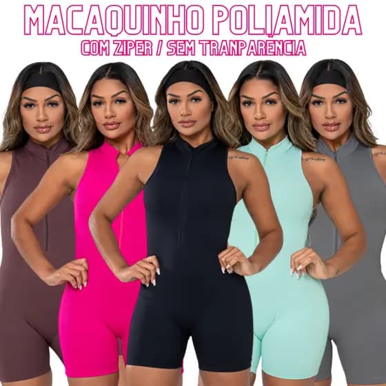 Macaquinho Poliamida Feminino Academia Com Zíper Roupa Fitness Treino Yoga Roupa Esportiva Feminina