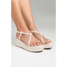 Sandália Feminina Anabela Plataforma Enfeite Moderno Moda Blogueira