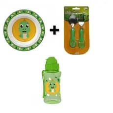 Kit Refeição Infantil Tigela + Talher Colher E Garfo + Garrafa Plástico Menino