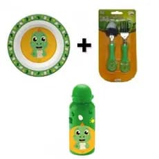Kit Alimentação Infantil Tigela +Talher Garfo E Colher + Garrafa Aluminio Menino