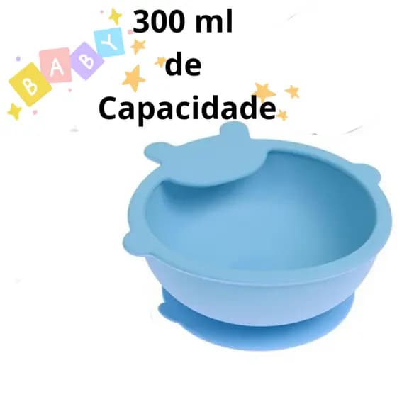 Tigela Azul Bowl De Silicone Infantil Com Ventosa 300ml Menino Bebê Pote
