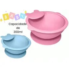 Tigela Bowl De Silicone Rosa Azul Infantil Com Ventosa 300ml Menina Menino Bebê Pote