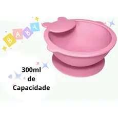 Tigela Rosa Bowl De Silicone Infantil Com Ventosa 300ml Menina Bebê Pote