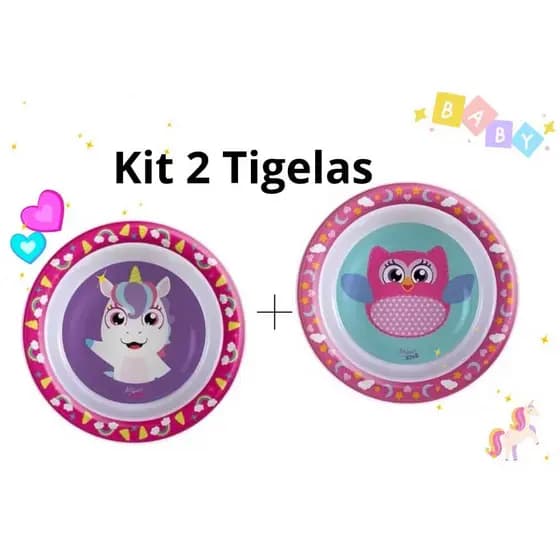 Kit 2 Tigela Bowl Refeição Infantil Bebe Criança Pote Alimentação Rosa Menina