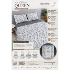 KIT 4 PEÇAS QUEEN MICROPERCAL 200 FIOS LENÇOL DE ELÁSTICO+LENÇOL+2 FRONHAS
