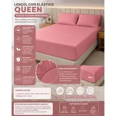 JOGO 3 PEÇAS LENÇOL COM ELÁSTICO QUEEN TOQUE DE ALGODÃO LISO