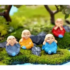 Kit 4 Monges Budistas em Resina – Miniaturas Decorativas para Jardim, Vasos, Paisagem Zen e Casa