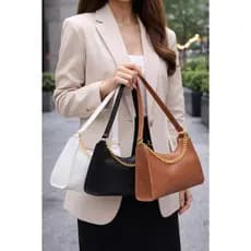 Bolsa Feminina Kit 3 Baguetes Elegante Lisas Corrente Ombro e Mão Tote Noir Fashion Media Pequena