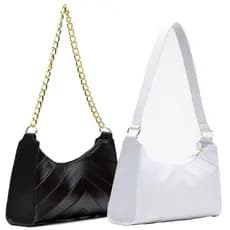 Kit 2 Bolsas Feminina Baguete Alça Corrente Bordada Seta Pequena Ombro Mão