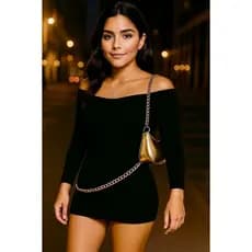 Bolsa Crossbody Feminina Metalizada de Corrente Dupla de Lado e Ombro Transversal Blogueirinha