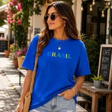 Camisa Feminina Brasil T-Shirt Estampada Copa do Mundo Algodão
