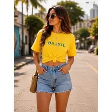 Blusa Feminina Brasil Camiseta Camisa T-Shirt Copa do Mundo Algodão Estampada