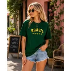 Camiseta Feminina Brasil  Estampada T-Shirt Copa do Mundo Algodão