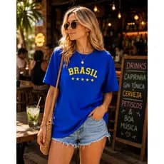 Blusa Feminina Brasil Camiseta Camisa T-Shirt Estampada Copa do Mundo Algodão
