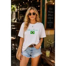 Camiseta Feminina Brasil T-Shirt Copa do Mundo Brasileira Algodão Estampada