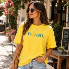 Camiseta Feminina Brasil T-Shirt Copa do Mundo Algodão Estampada