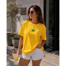 Camiseta Brasil Feminina T-Shirt Copa do Mundo Camisa Brasil Feminina Estampada Algodão