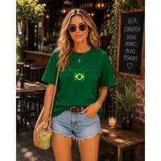 Blusa Feminina Brasil Camiseta Camisa T-Shirt Estampada Copa do Mundo Algodão