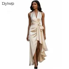 Dylwp Vestido Feminino Elegante Com Decote Em V E Irregular