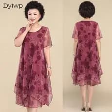 Dylwp Vestido Feminino De Malha De Manga Curta Verão Midi Solto Tamanho Grande L-5XL