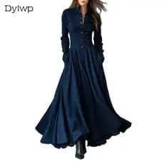 Dylwp Retro Manga Longa Camisa Vestido Feminino Primavera Outono Elegante Casual Solto Maxi