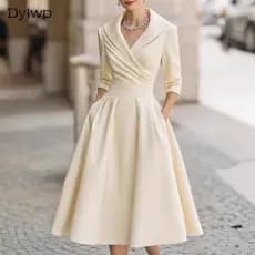 Vestido De Festa Feminino De Manga Comprida Elegante Longo Com Decote Em V