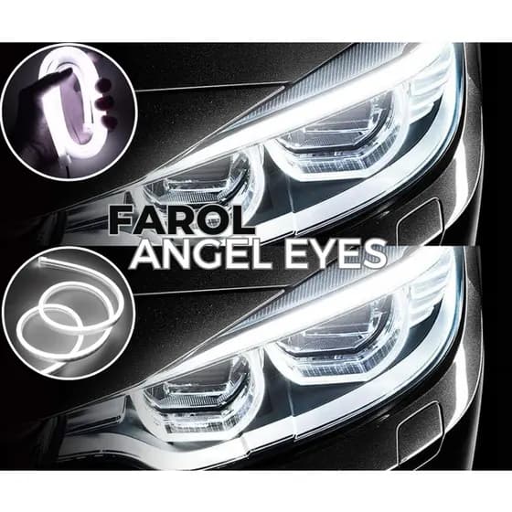 Par Fita Barra Led Drl Neon 12v Flexível Para Farol 60cm Branco Frio