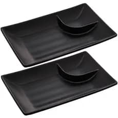Kit 2 Pratos para Sushi com Molheira Melamina Pretos 19x12,5cm Lyor Tóquio Retangulares