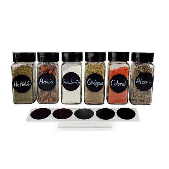 Kit 16 Pote Quadrado Único Em Vidro 130ml Para Tempero Com Tampa Dupla Preto