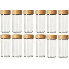 Kit Pote Redondo 90ml Tampa Bambu Temperos Cozinha Armário